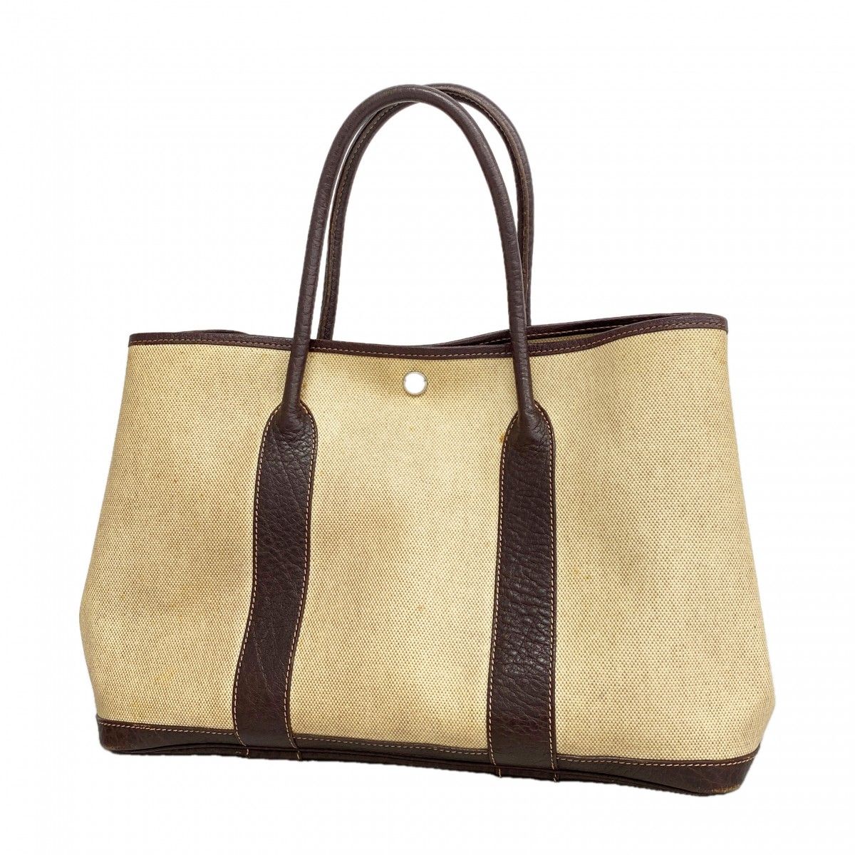 【6ee5535】エルメス トートバッグ ガーデンパーティPM トワルアッシュ ブラウン シルバー金具 □F刻印【中古】メンズ レディース ユニセックス