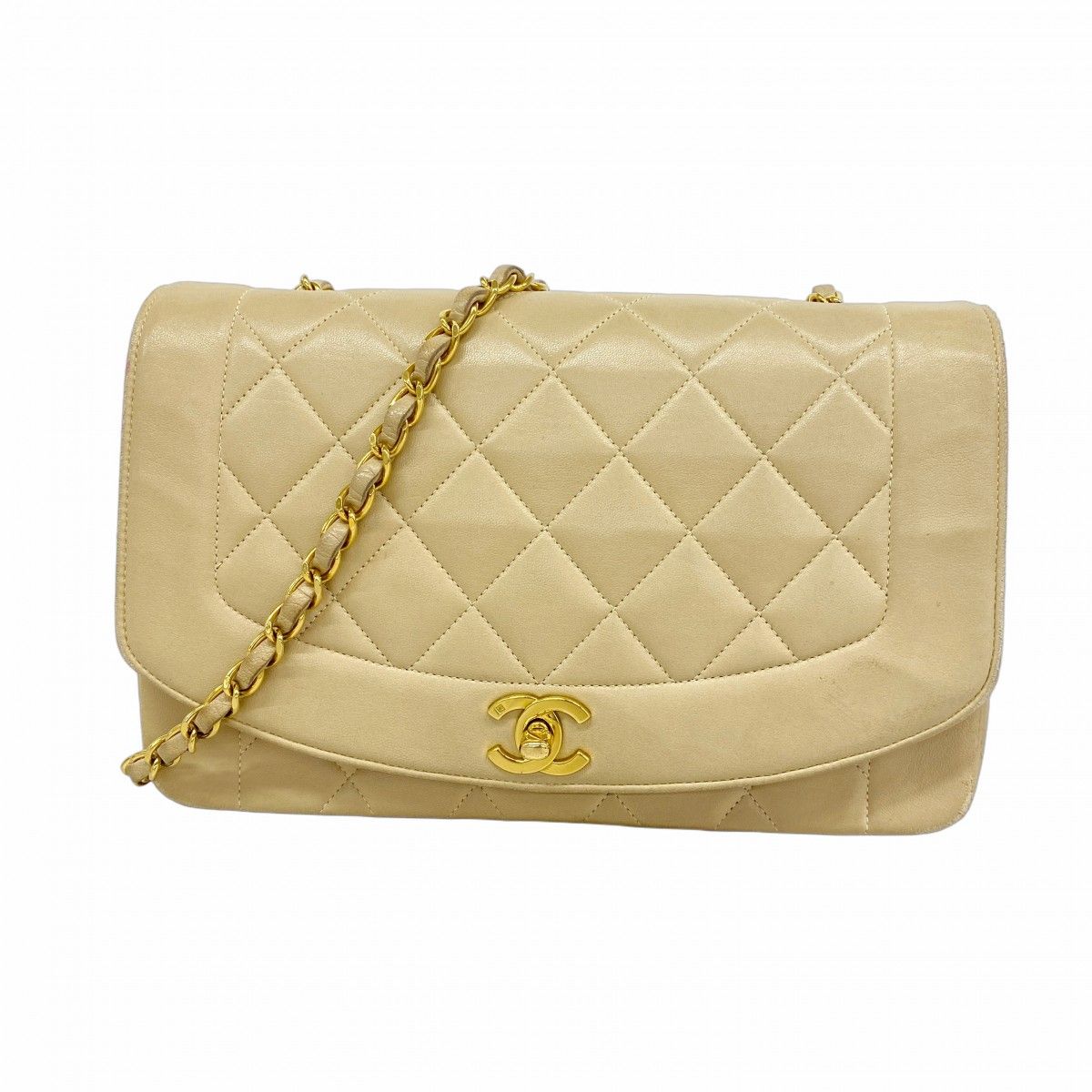 【6ee5126】シャネル ショルダーバッグ ダイアナ ラムスキン ベージュ ゴールド金具【中古】レディース