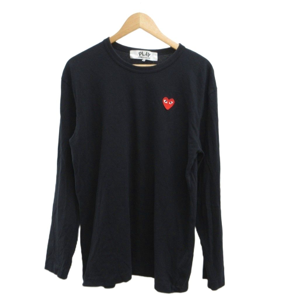 プレイコムデギャルソン PLAY COMME des GARCONS 2022 Tシャツ XXL 黒 ブラック ラウンドネック 長袖 ハートロゴ刺繍 /YU ■GY62