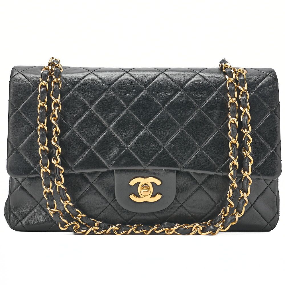 CHANEL シャネル ラムスキン マトラッセ Wフラップ 25cm チェーンショルダー 黒 ゴールド金具 レディースバッグ ブランド【中古】【送料無料】