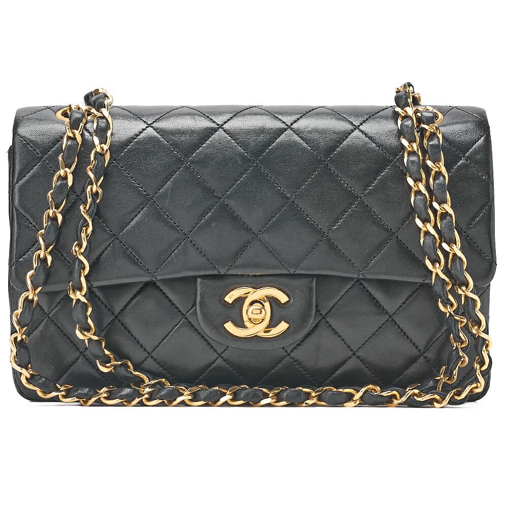 CHANEL シャネル マトラッセ ダブルフラップ 23cm チェーンショルダー ラムスキン 黒 ゴールド金具　レディースバッグ　ブランド【中古】【送料無料】