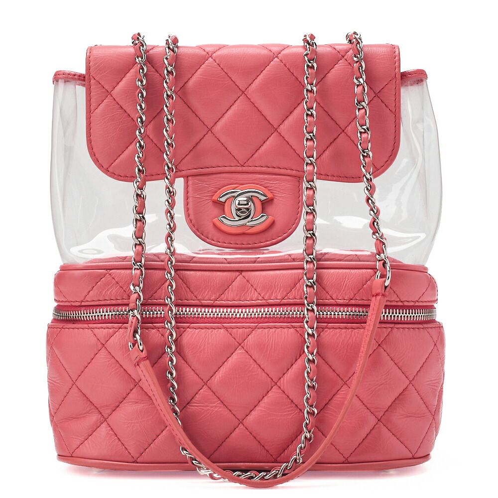 CHANEL　シャネル　ヴィンテージカーフ　マトラッセ　ターンロック　リュック型　チェーンショルダー　ピンク（シルバー金具） レディースバッグ　レディースチェーン　リュック　ハイブランド【中古】【送料無料】