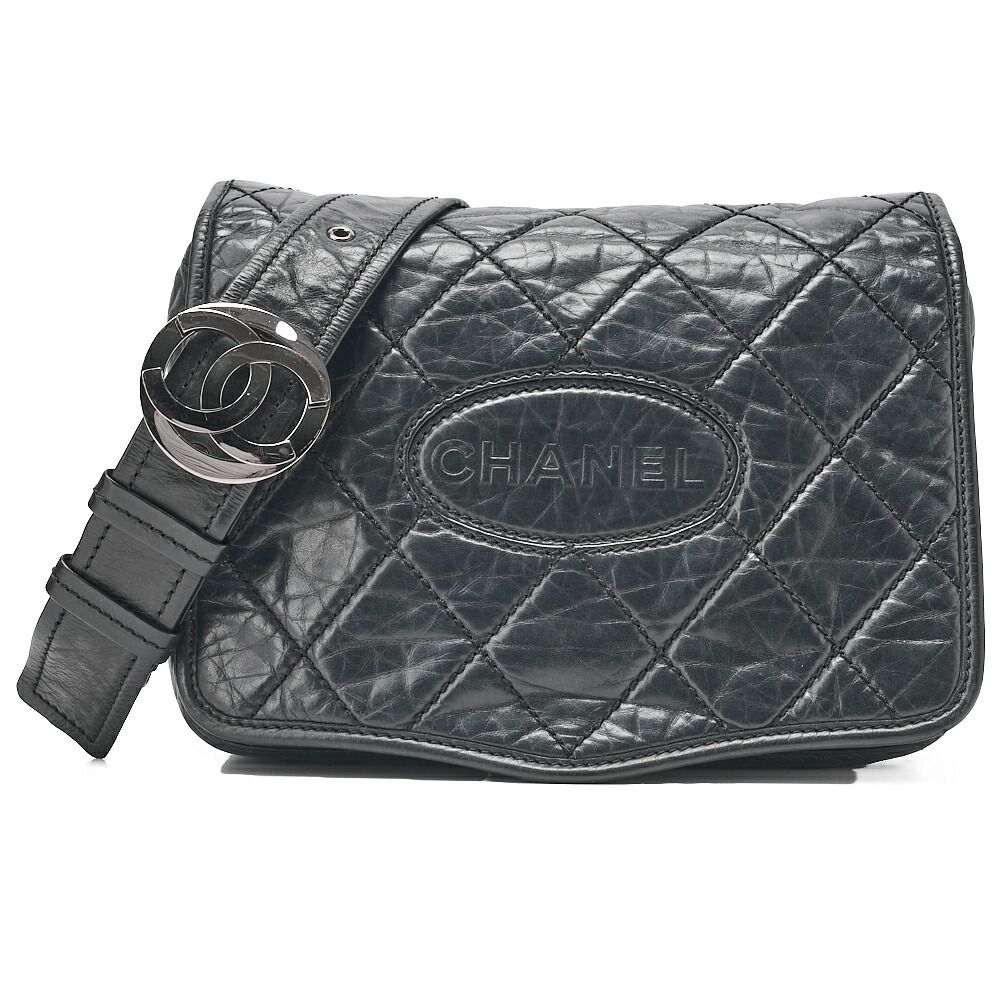 CHANEL　シャネル　ラムスキン　ロゴマーク　チェーンベルト　ウエスト　ショルダー　 黒（シルバー金具）レディース【中古】【送料無料】
