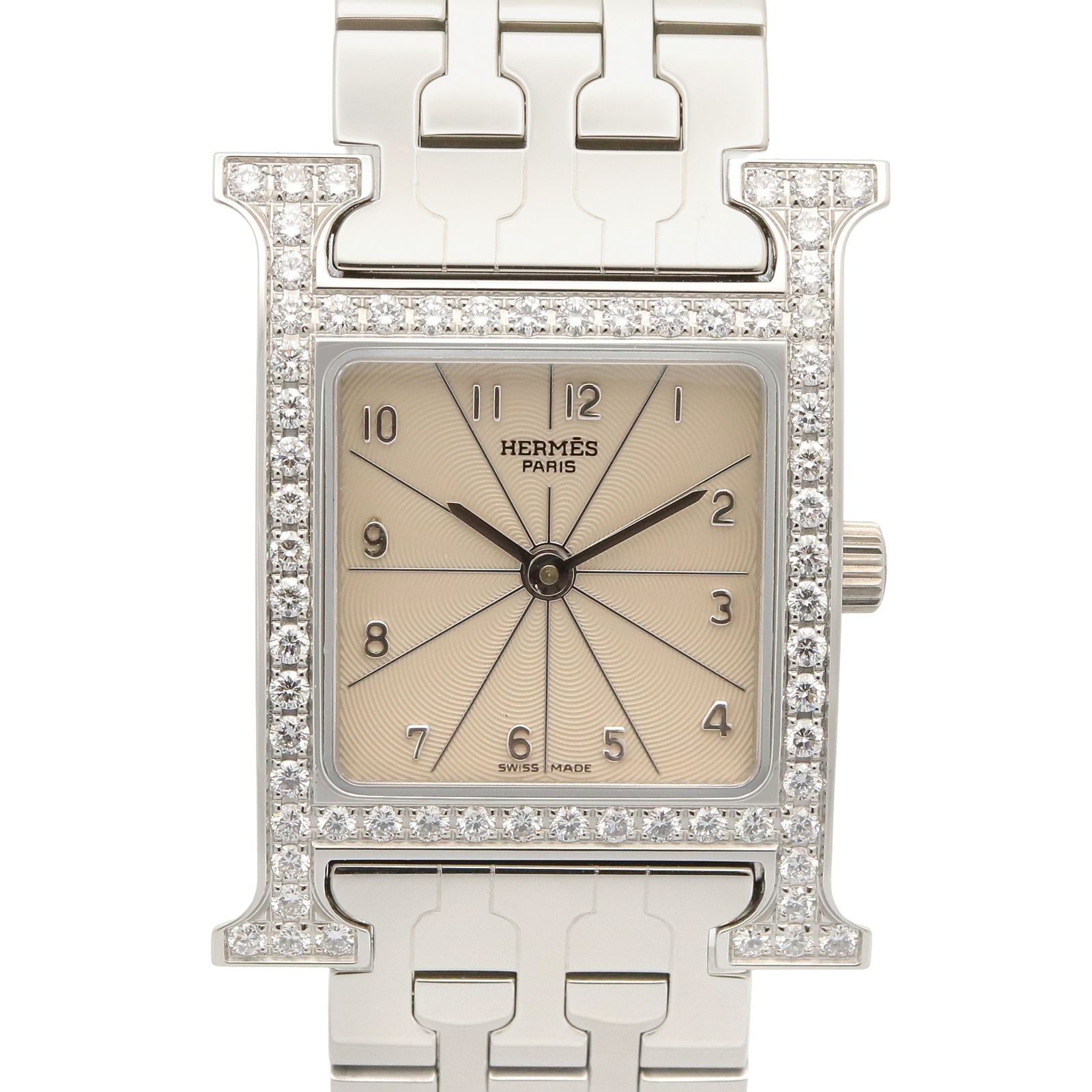エルメス HERMES 腕時計 Hウォッチ ダイヤベゼル HH1.230.271 シルバー ステンレススチール ダイヤモンド Hウォッチ ダイヤベゼル レディース Used A