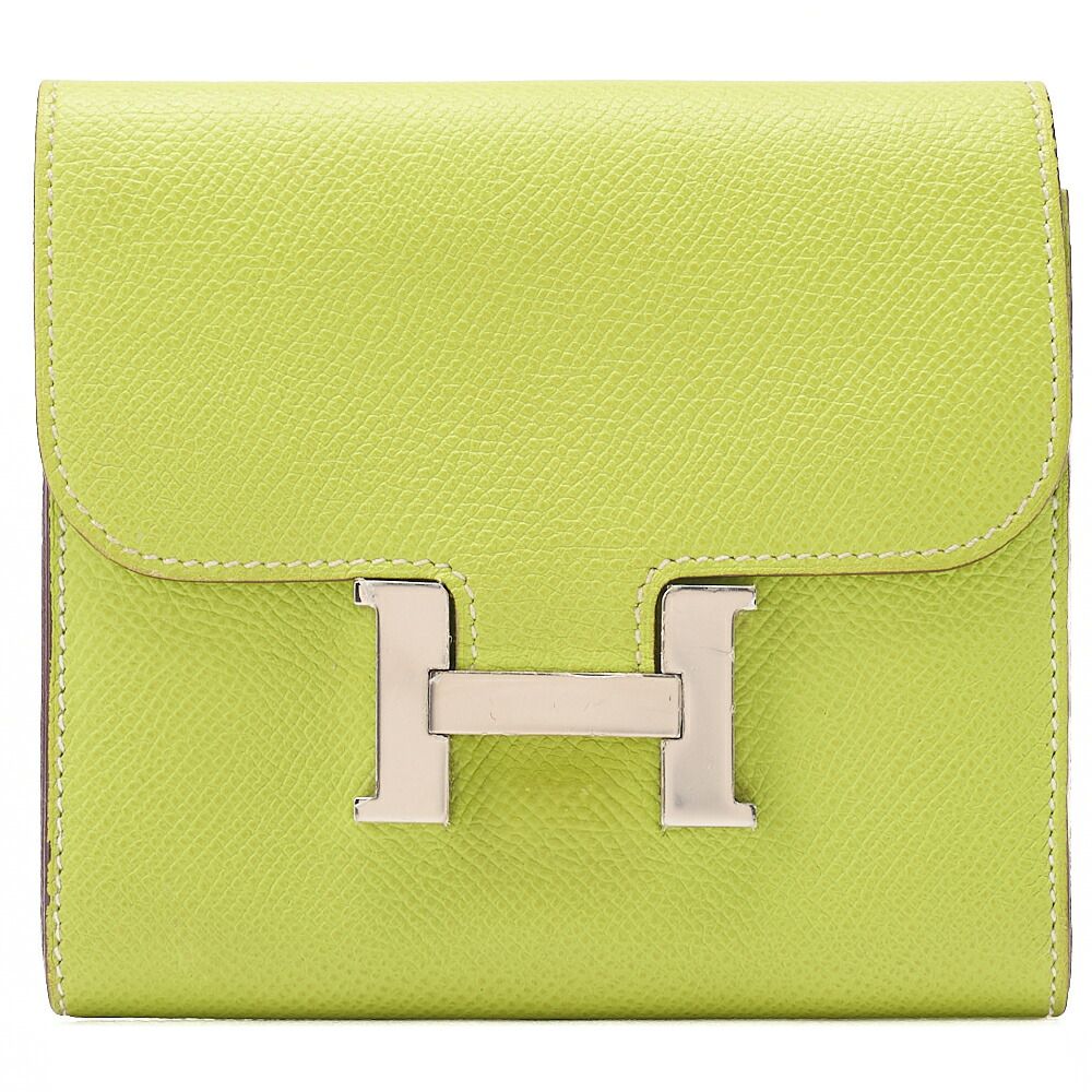 HERMES　エルメス　コンスタンス　コンパクト　2つ折り財布　エプソン　グリーン　（シルバー金具）レディースウォレット　レディース長財布　札入れ【中古】【送料無料】