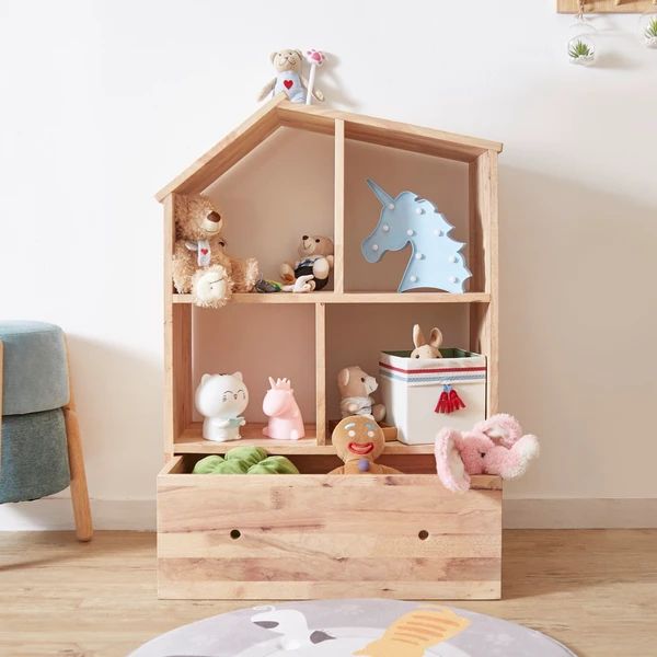 NATURAL SIGNATURE　ハウスシェルフ 子供部屋 絵本 本棚 おもちゃ 玩具 収納 木製ラック キャビネット