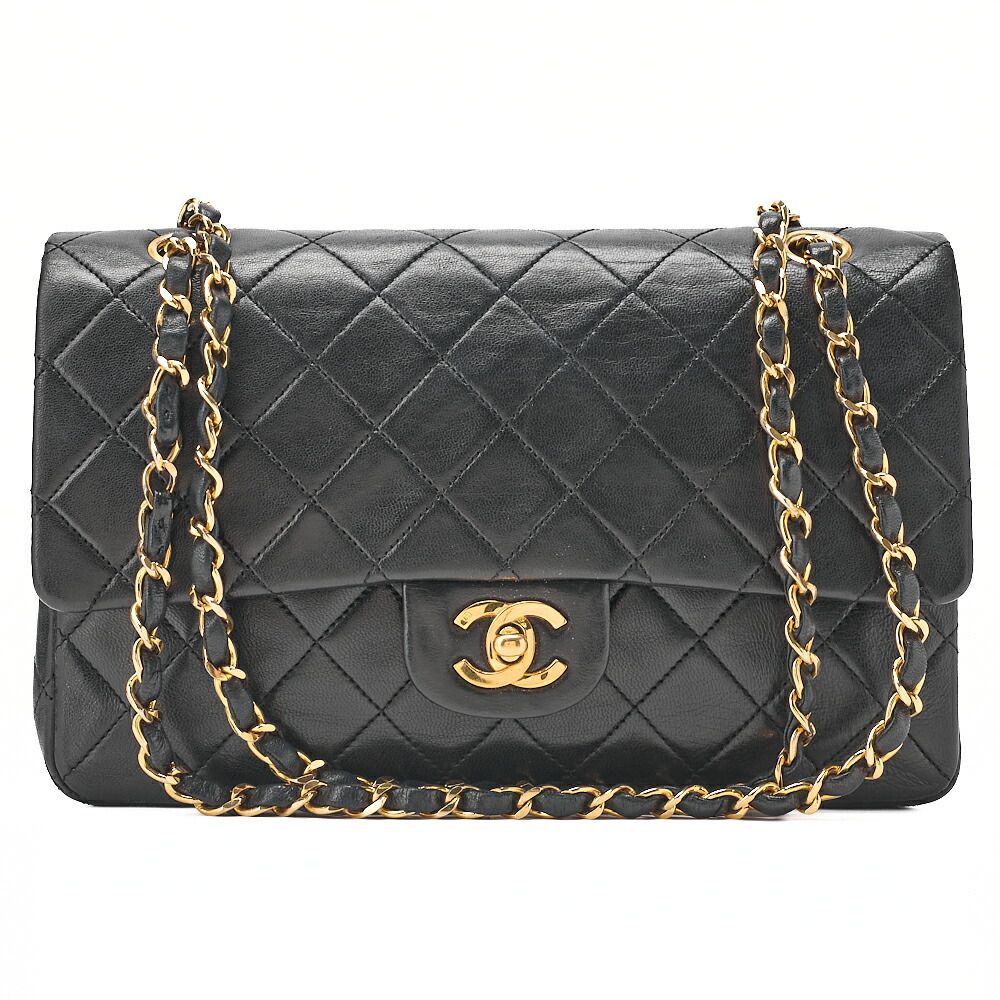 CHANEL シャネル ラムスキン マトラッセ Wフラップ 25cm チェーンショルダー 黒 ゴールド金具 レディースバッグ ブランド【中古】【送料無料】