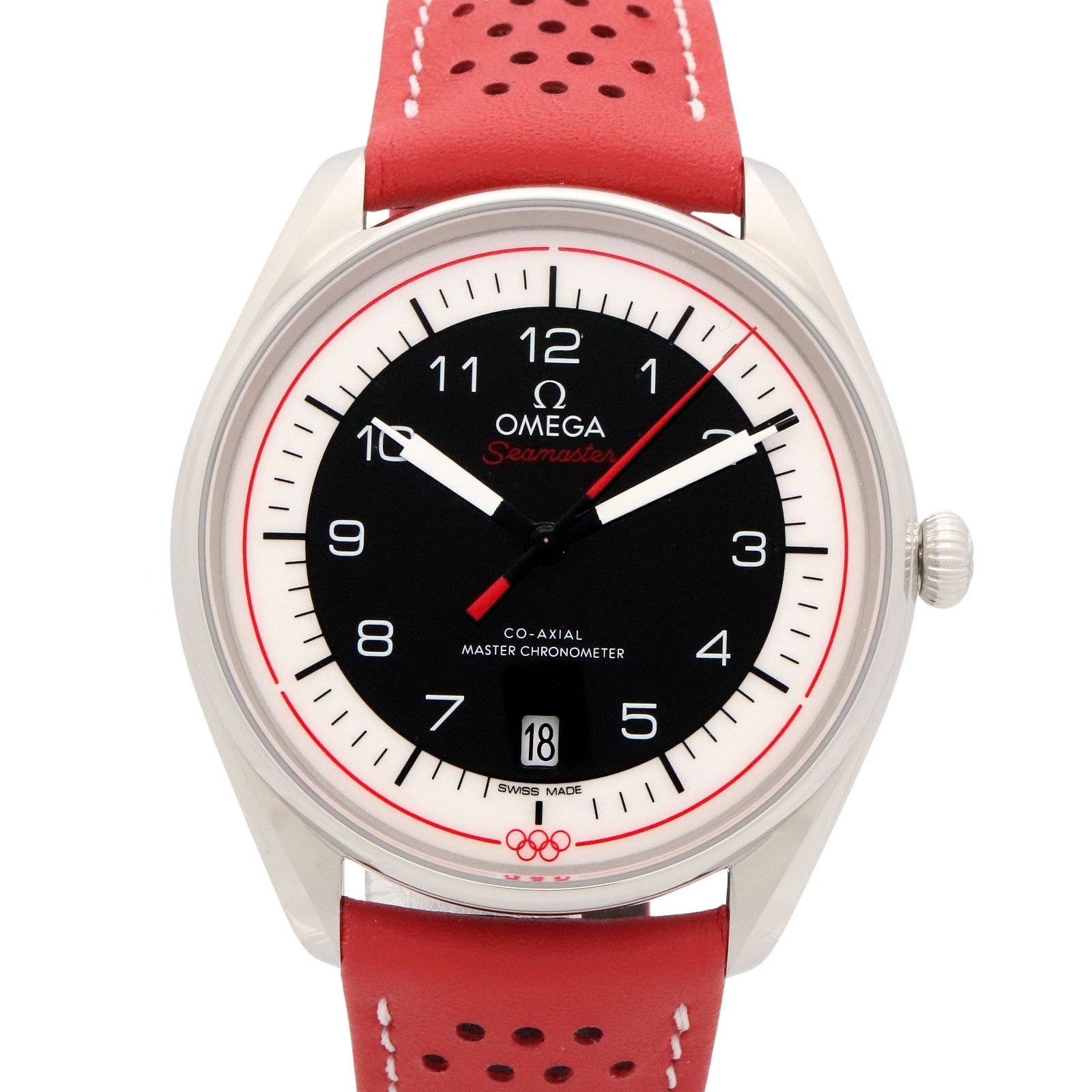 オメガ OMEGA 腕時計 シーマスター オリンピック オフィシャルタイムキーパー 522.32.40.20.01.004 ブラック/レッド ステンレススチール レザーベルト シーマスター オリンピック オフィシャルタイムキーパー