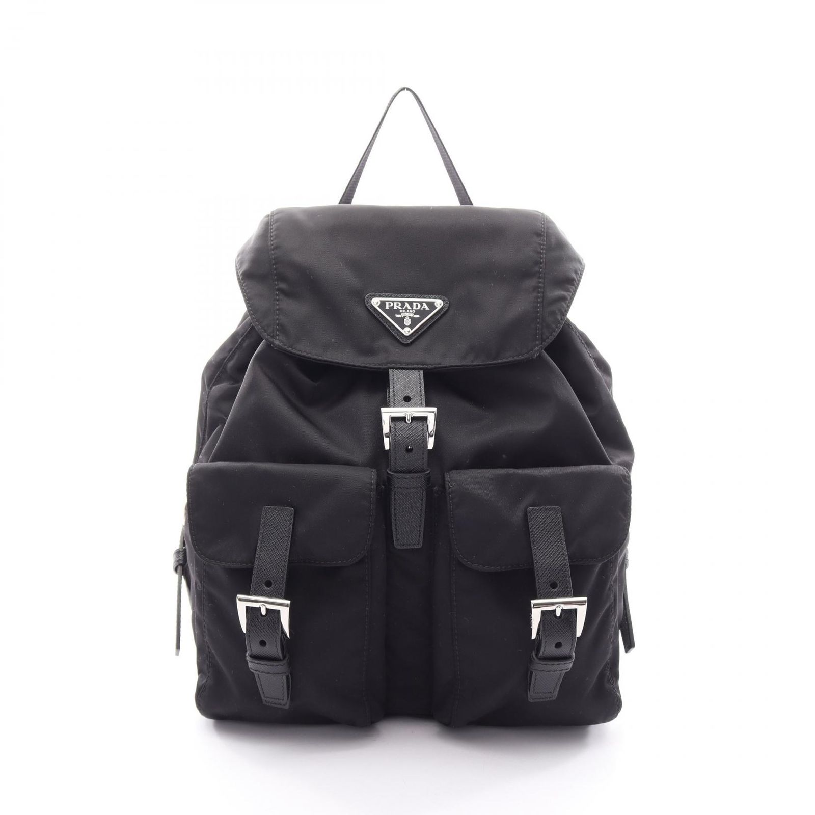 プラダ PRADA リュックサック バックパック Re-Nylon スモール ブラック ナイロン サフィアーノレザー トライアングルロゴ スモール バックパック メンズ Used A
