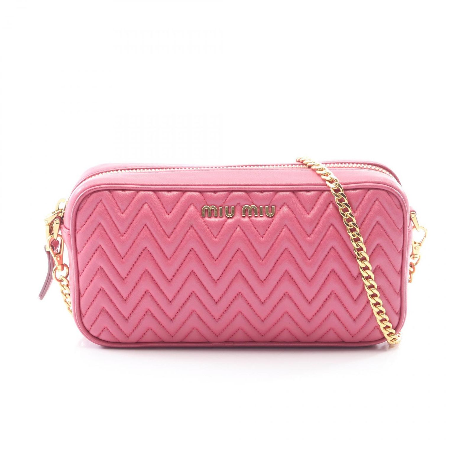 ミュウ ミュウ Miu Miu ショルダーバッグ NAPPA IMPUNTURE 5DH039 ピンク レザー チェーンショルダー レディース Used A