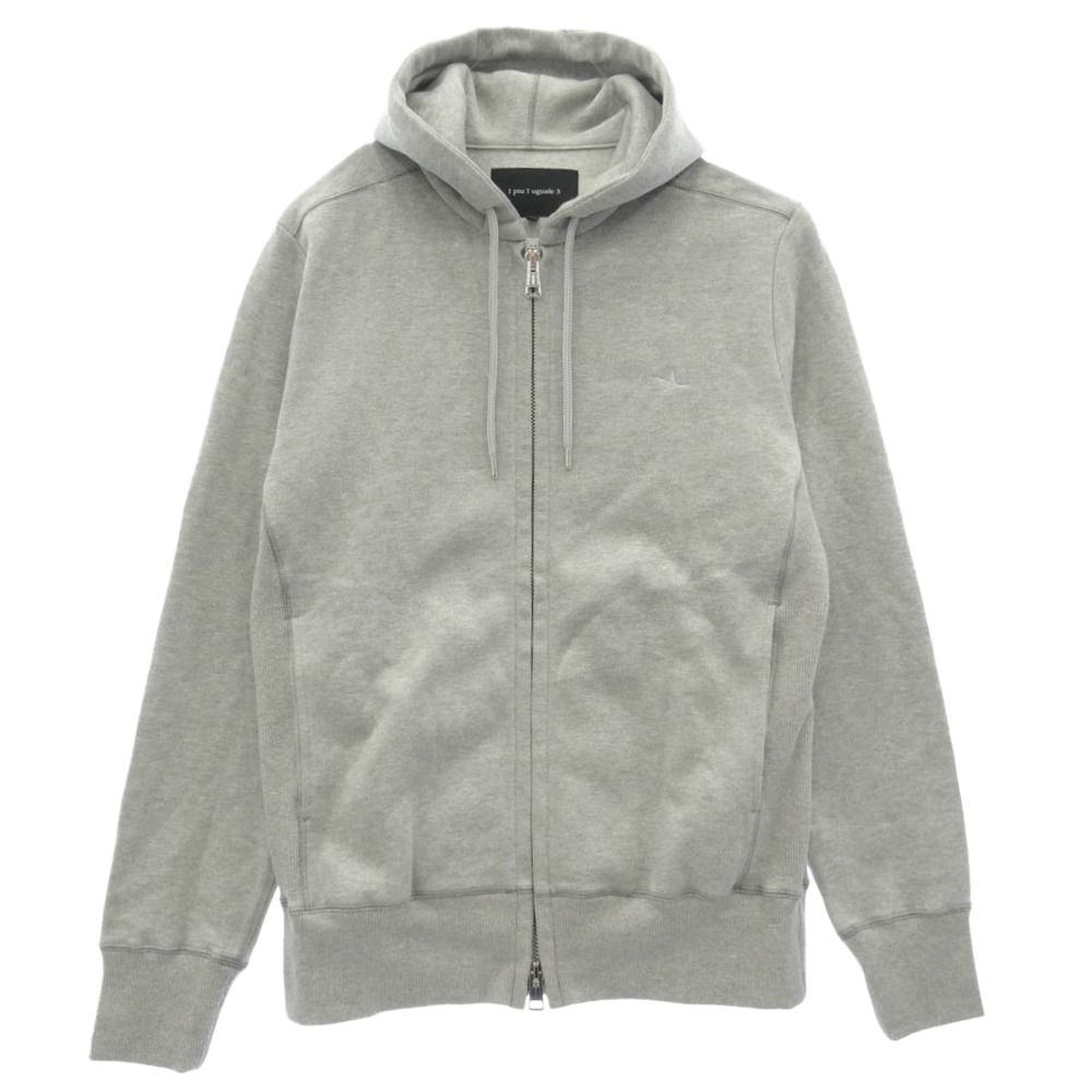 1piu1uguale3 ウノピュウノウグァーレトレ MRB659 COT396 SIC ZIP HOODED 折り鶴刺繍 サイドリブニット ジップアップ フルジップ パーカー フーディー グレー系 6【中古】