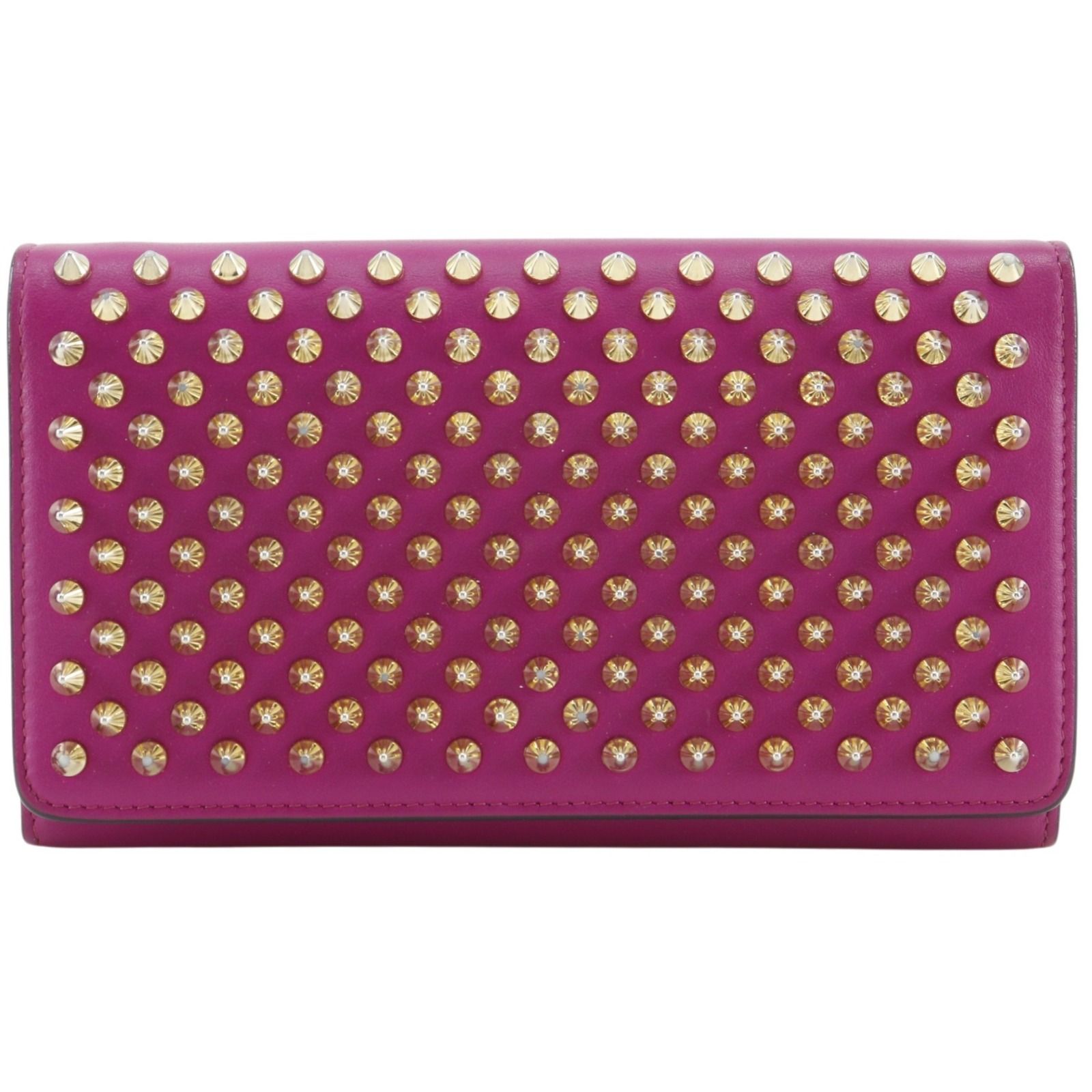 【Christian Louboutin】クリスチャンルブタン マカロン スパイク リストレット付き スタッズ 1165076 レザー ピンク レディース 長財布