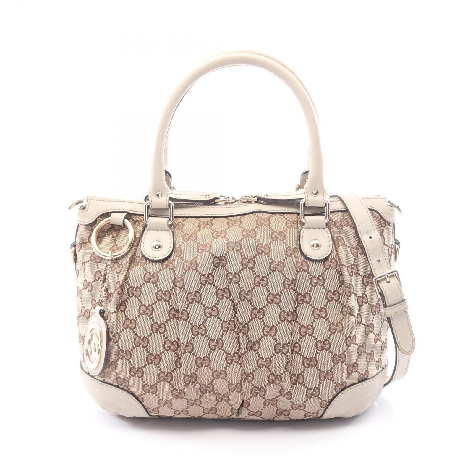 グッチ GUCCI ハンドバッグ スーキー GGキャンバス 2WAY 247902 ベージュ キャンバス レザー スーキー 2wayトートバッグ レディース Used B