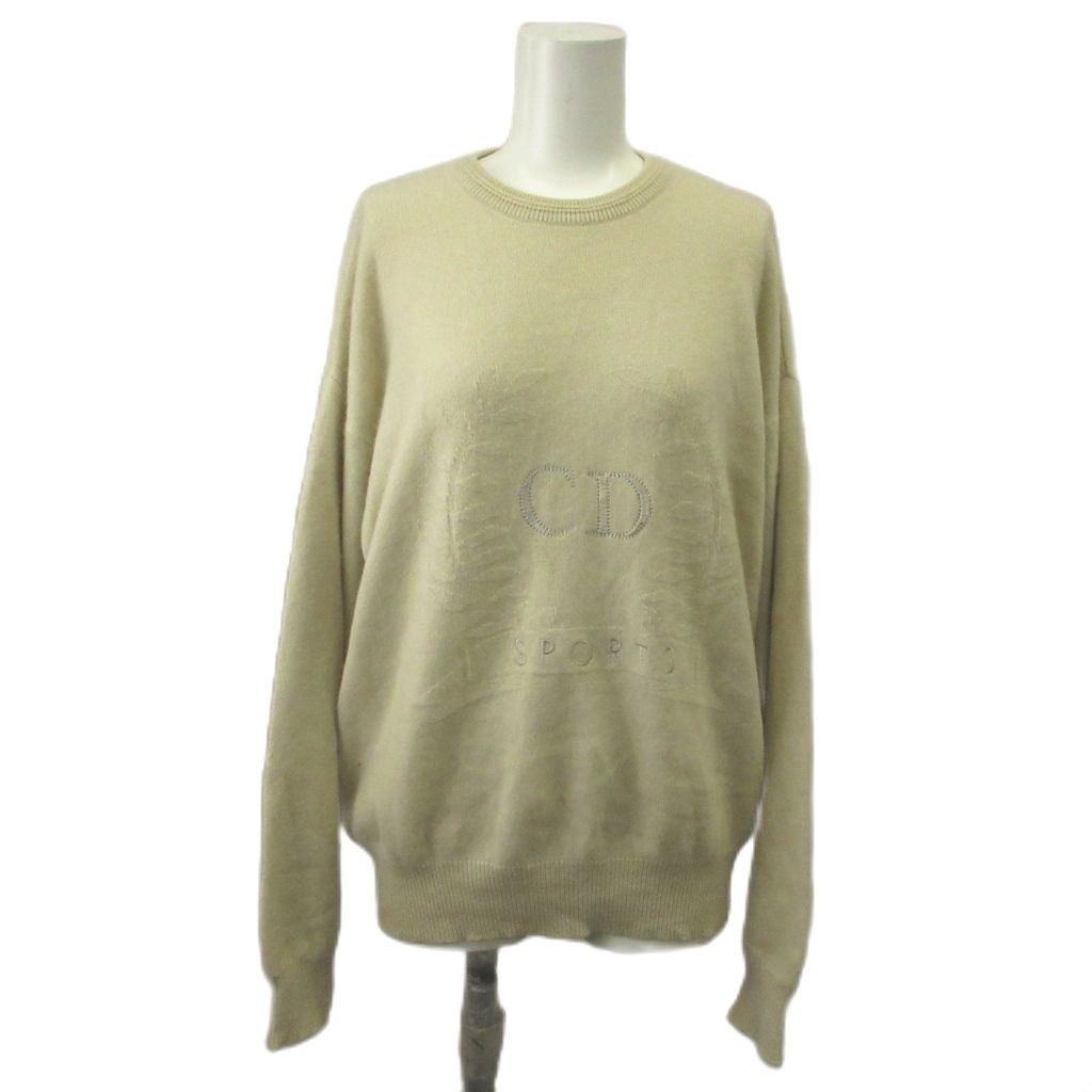 クリスチャンディオール Christian Dior ニット セーター M ベージュ 長袖 ラウンドネック /RN ■GY62