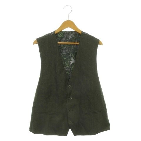 エトロ ETRO ベスト 前開き 54 緑 グリーン グレー ペイズリー柄 袖なし 無地 132-10806-0107 /AH23 ■GY62