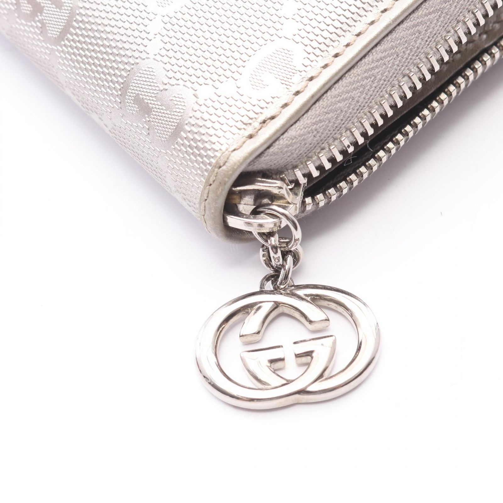 グッチ GUCCI ラウンド長財布 GGインプリメ 212110 シルバー レザー