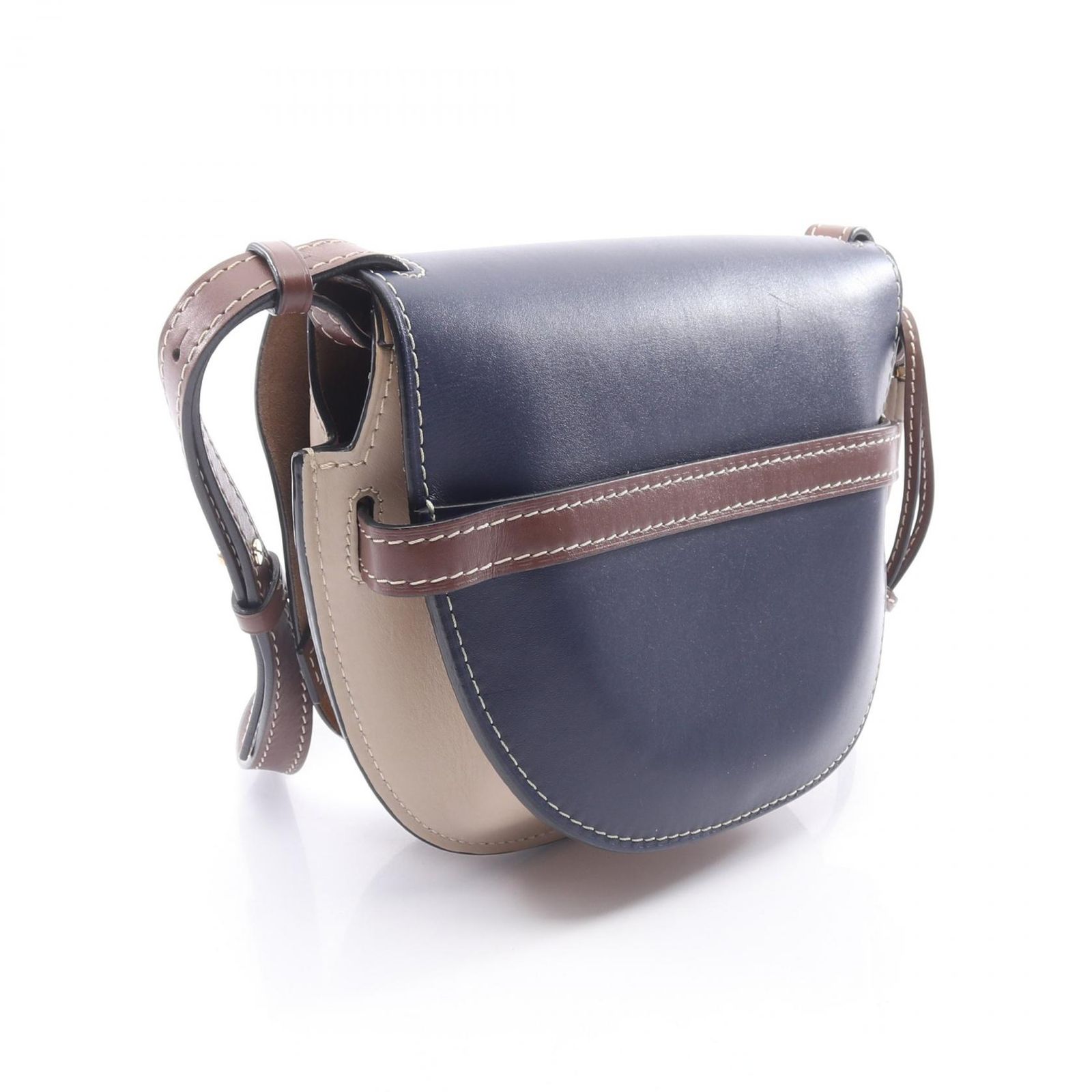 ロエベ LOEWE ショルダーバッグ ゲート スモール 321.12.T20 ネイビー/オフホワイト レザー ゲート バッグ スモール レディース Used B