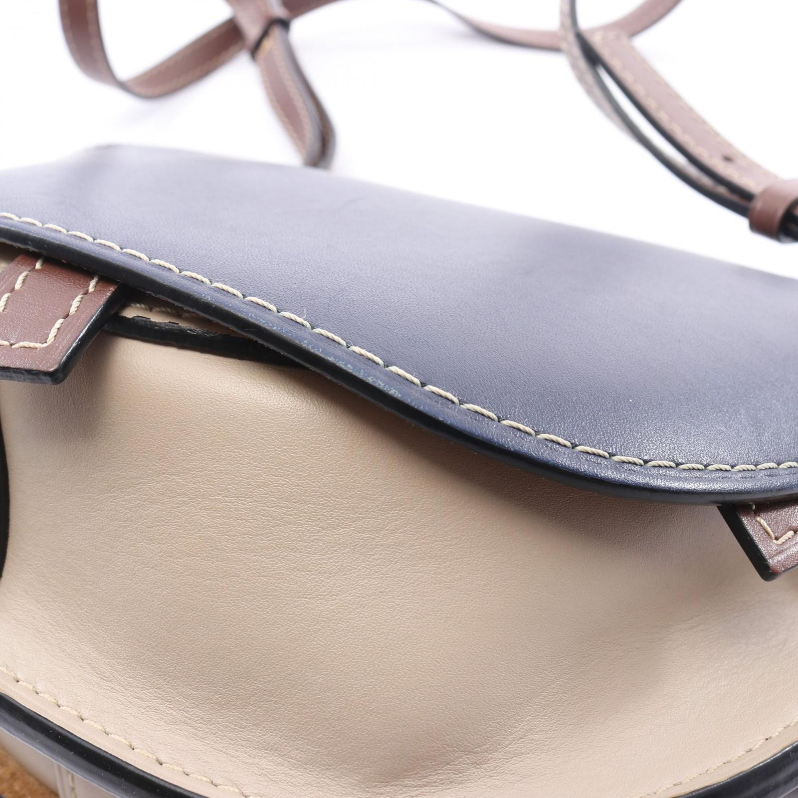 ロエベ LOEWE ショルダーバッグ ゲート スモール 321.12.T20 ネイビー/オフホワイト レザー ゲート バッグ スモール レディース Used B
