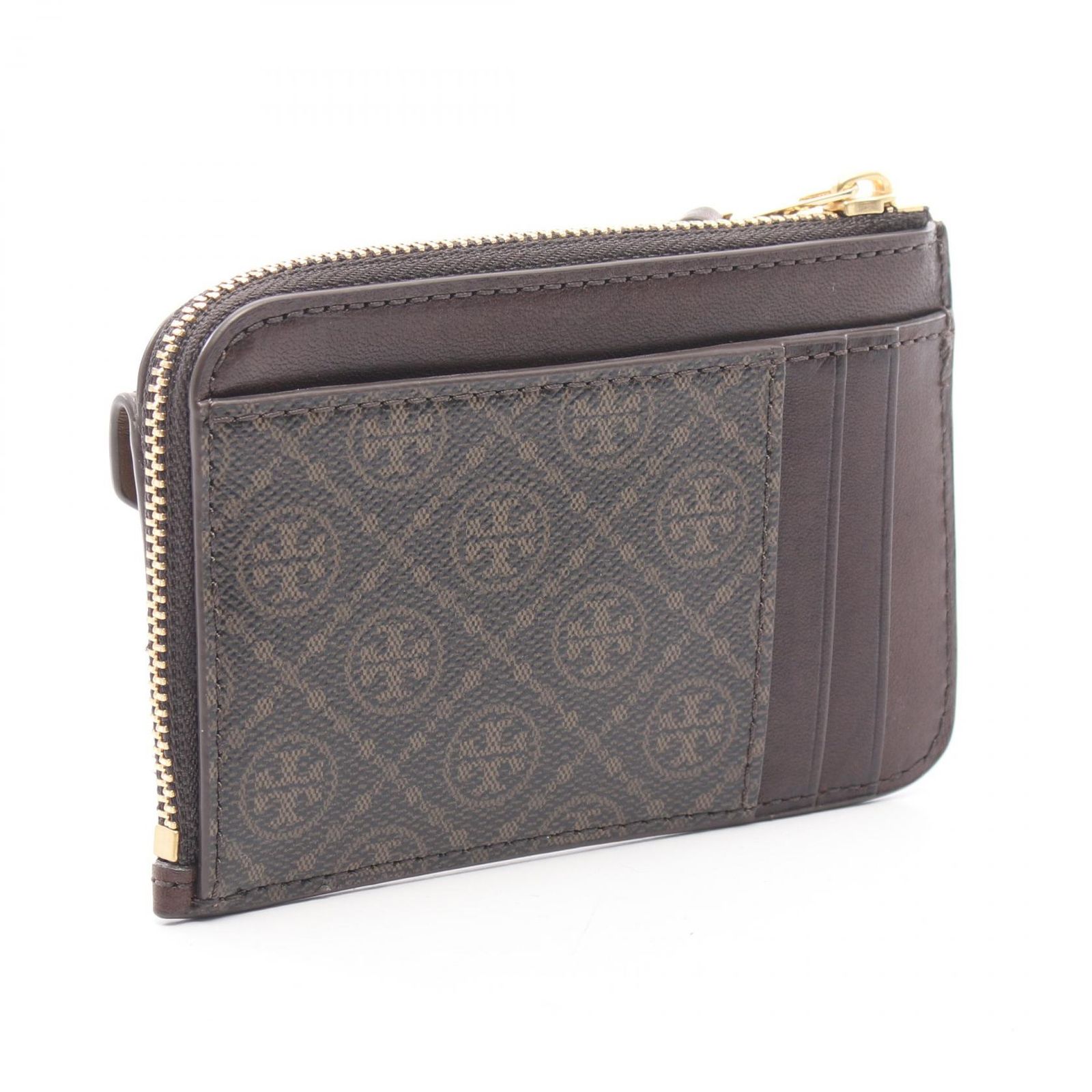 トリーバーチ Tory Burch コインケース Tモノグラム ジップカードケース キーリング付き 165036200 ブラウン PVCコーティングキャンバス レザー カードケース レディース