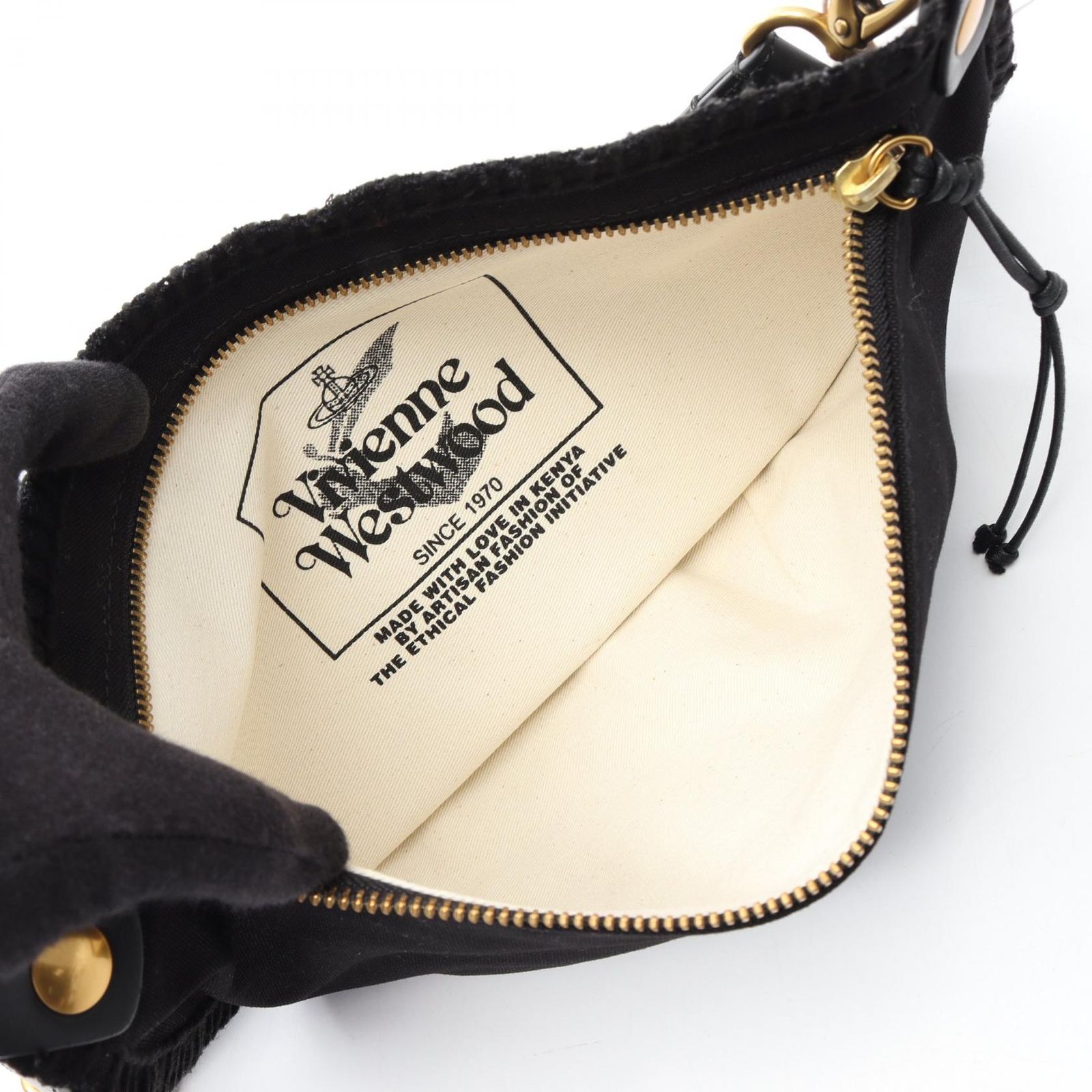 ヴィヴィアンウエストウッド Vivienne Westwood ウエストバッグ シティ バムバッグ 43070034UW01CJN401 ブラック/ゴールド キャンバス レザー ショルダーバッグ レディース