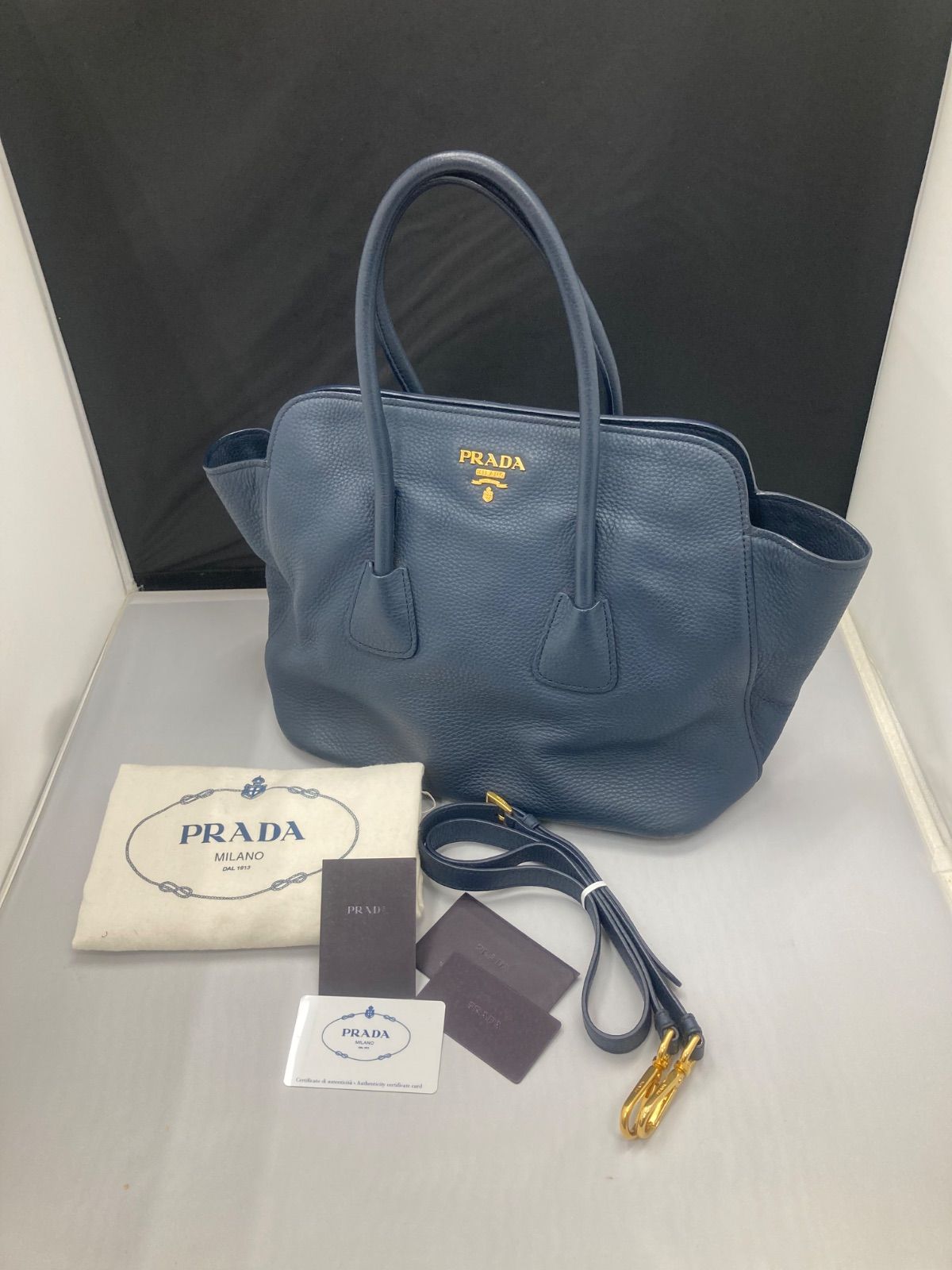 PRADA プラダ VIT.DAINO BN2655 ブルー ネイビー ハンドバック ショルダーバック ギャランティカード付 平塚店