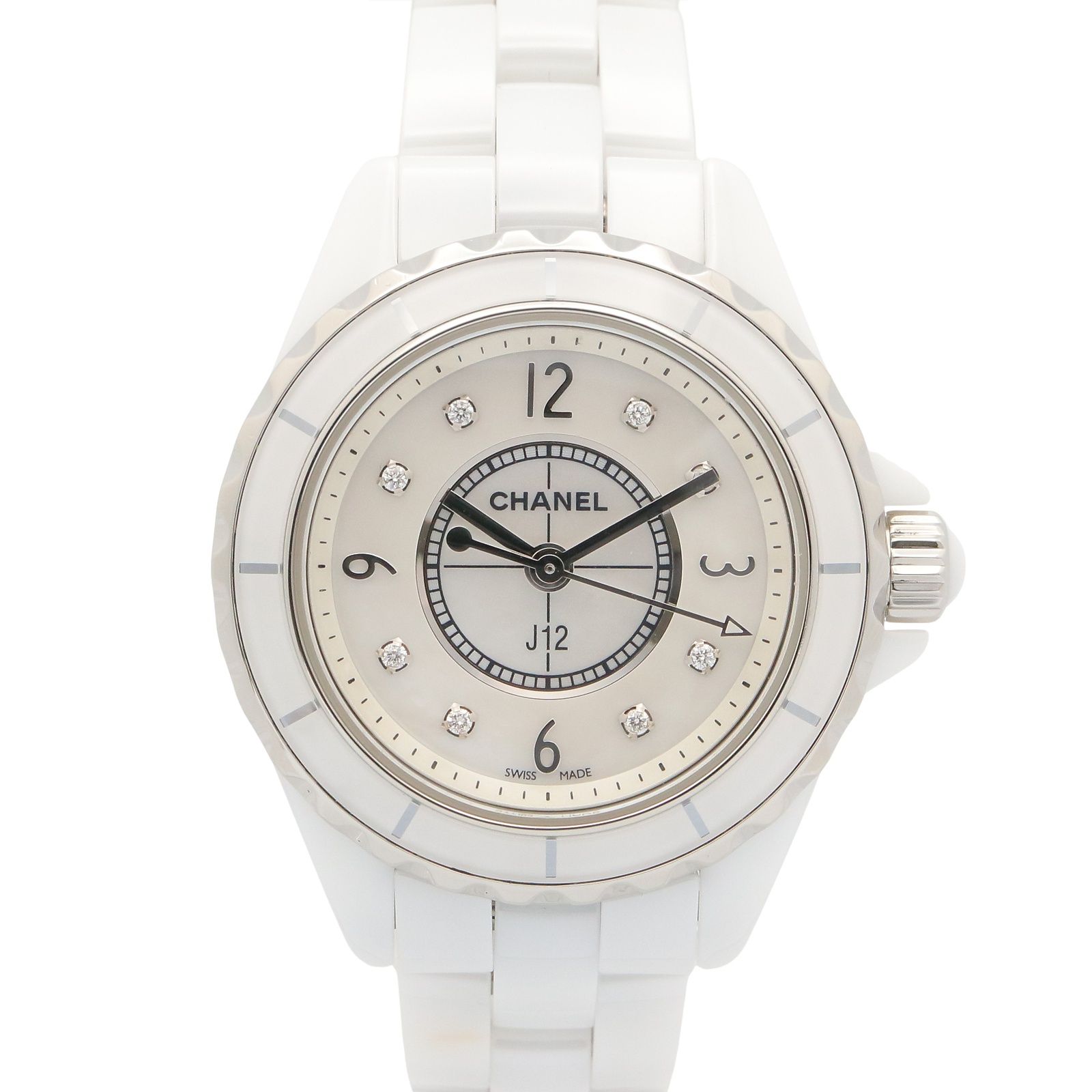 シャネル CHANEL 腕時計 J12 8Pダイヤ H2570 ホワイトシェル セラミック ダイヤモンド J12 8Pダイヤ レディース Used A