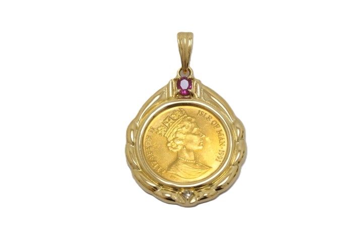 JEWELRY ノンブランドジュエリー エリザベス2世 1991年 マン島 キャットコイン ペンダントトップ 1/25oz 貴金属･宝石 K24 K18 ゴールド ルビー ダイヤモンド ユニセックス【中古】460 59,459円