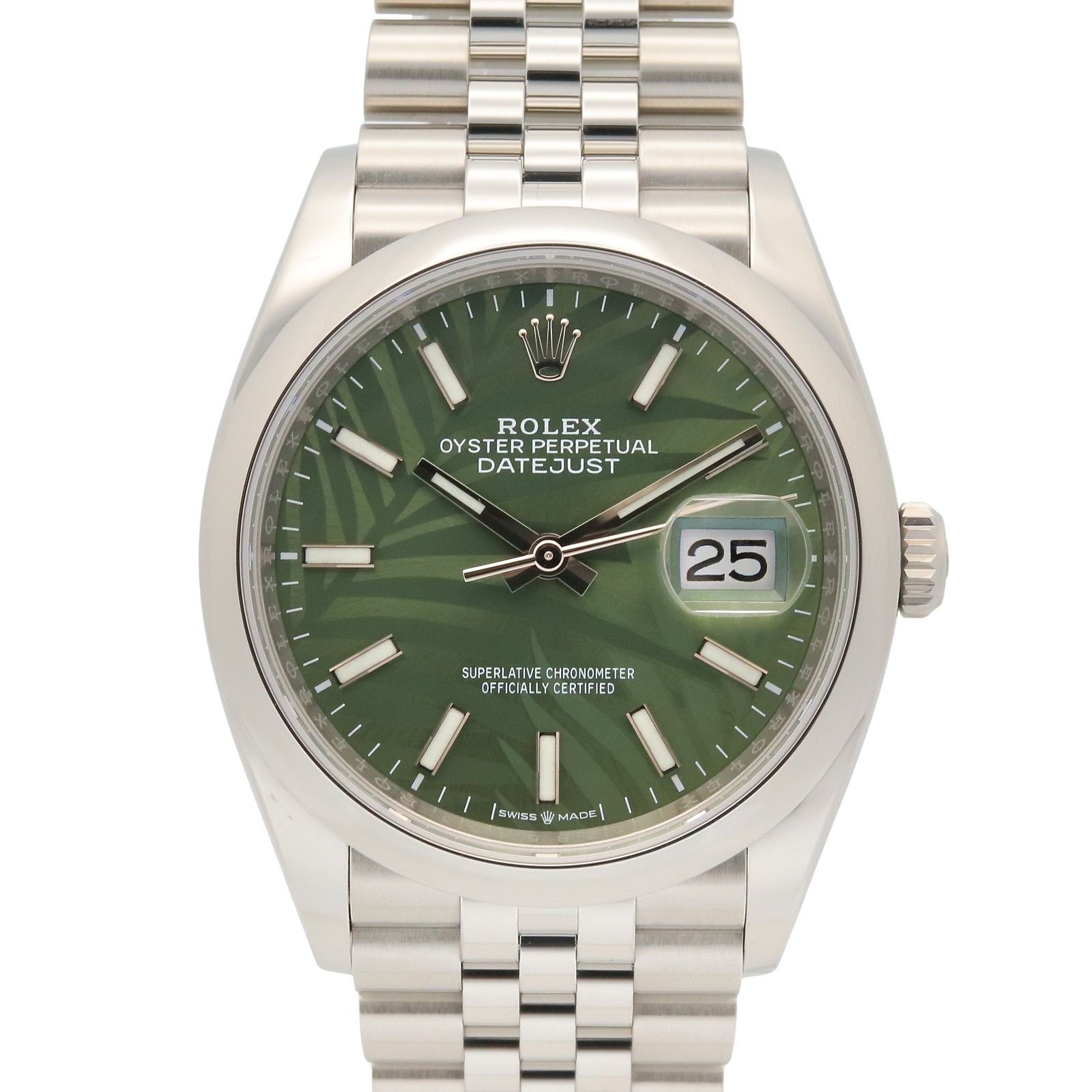ロレックス ROLEX 腕時計 デイトジャスト ランダム番 126200 オリーブグリーン/パームモチーフ ステンレススチール デイトジャスト ランダム番 メンズ Used A