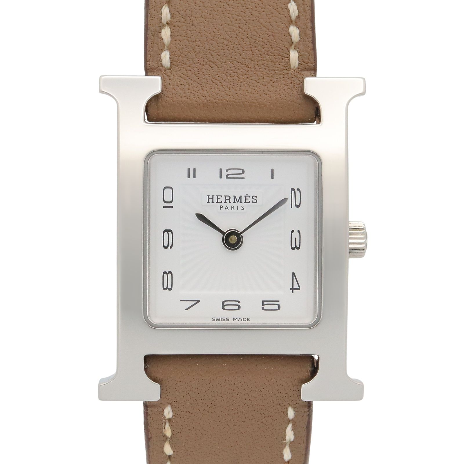 エルメス HERMES 腕時計 Hウォッチ HH1.210 ホワイト ステンレススチール レザーベルト Hウォッチ レディース Used A