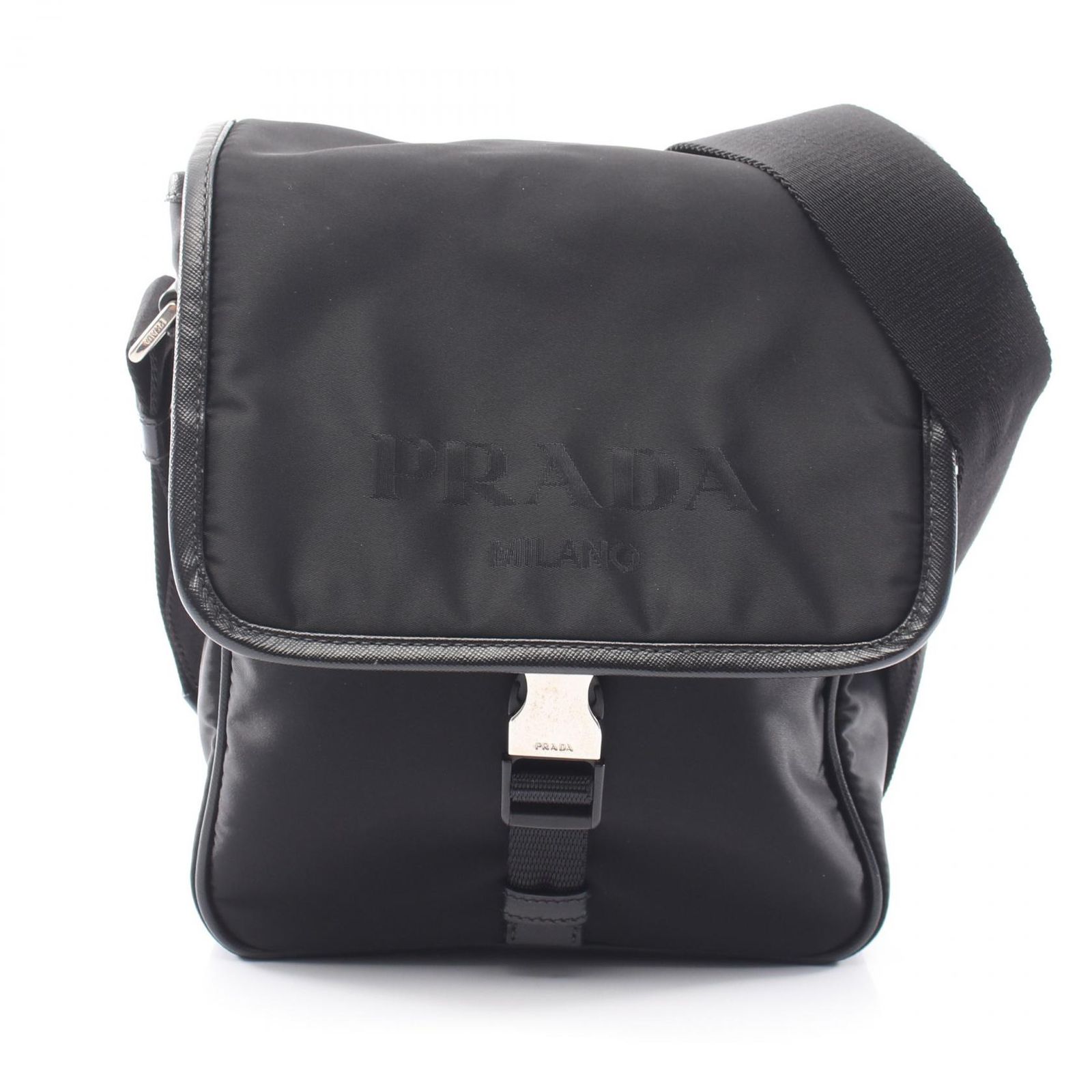 プラダ PRADA ショルダーバッグ ブラック ナイロン サフィアーノレザー ショルダーバッグ ユニセックス Used A