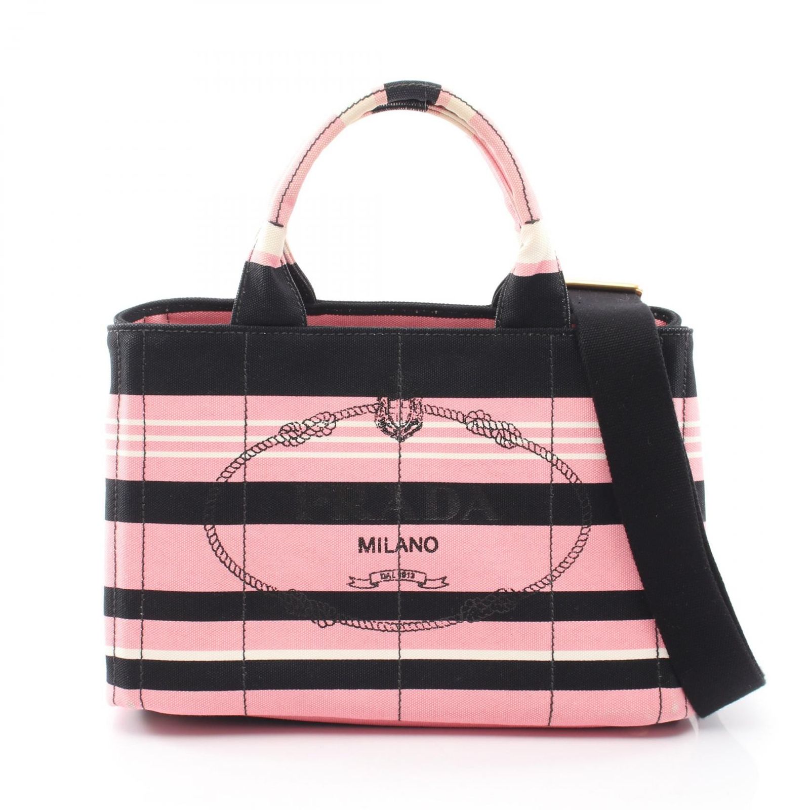 プラダ PRADA トートバッグ CANAPA RIGHE カナパ 2WAY ピンク/ブラック キャンバス カナパ 2wayトート レディース Used B