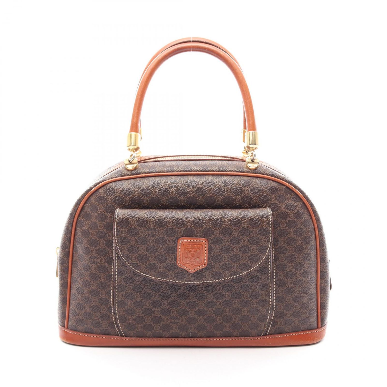 セリーヌ CELINE ハンドバッグ マカダム MC98/2 ダークブラウン/ブラウン PVCコーティングキャンバス レザー マカダム ハンドバッグ レディース Used B