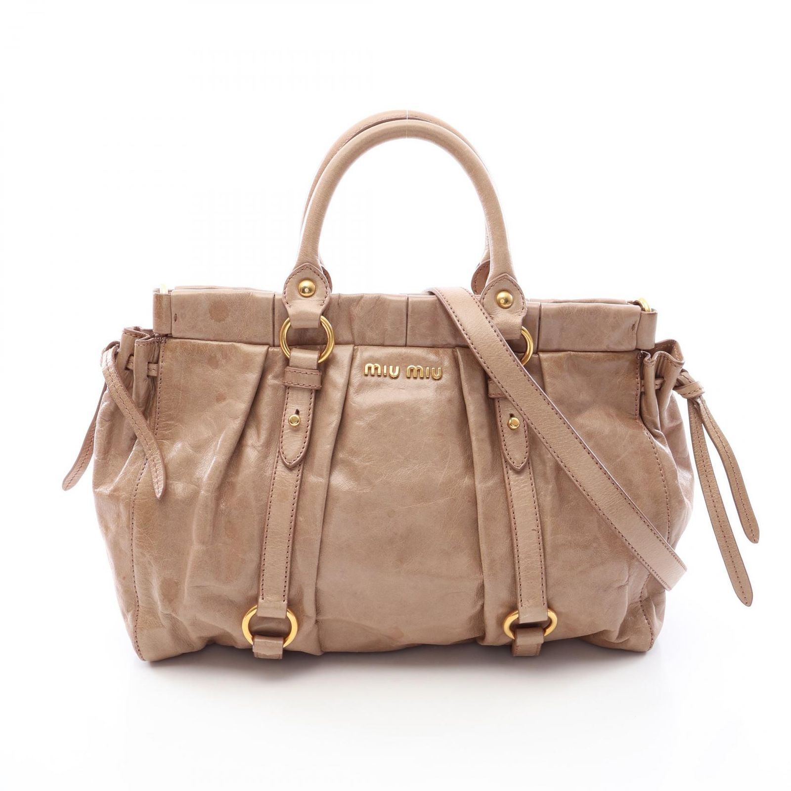 ミュウ ミュウ Miu Miu ハンドバッグ VITELLO LUX 2WAY ベージュ