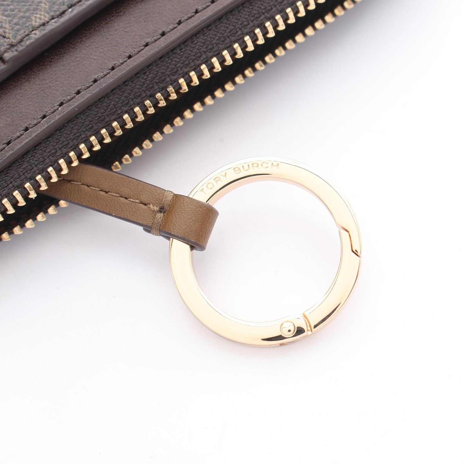 トリーバーチ Tory Burch コインケース Tモノグラム ジップカードケース キーリング付き 165036200 ブラウン PVCコーティングキャンバス レザー カードケース レディース
