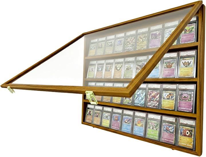 heizi PSA トレカ ディスプレイケース トレーディングカード 壁掛け コレクションケース 収納 棚 (ブラック, ヨコ 36枚 クルミ)