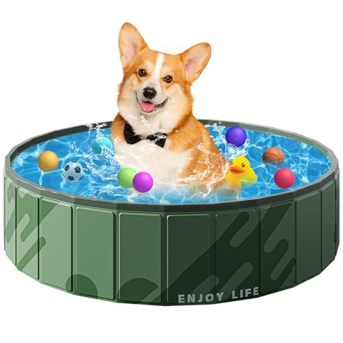 プール 空気入れ不要 折りたたみ式 ペットプール直径80cm×高さ20cm 折りたたみ コンパクト 収納便利 暑さ対策 収納便利 水遊び スイミング 家庭用 耐高温 耐摩擦 家庭用 屋内用 アウトドア用 (ダークグリーン, 80*20cm)p d04b295e
