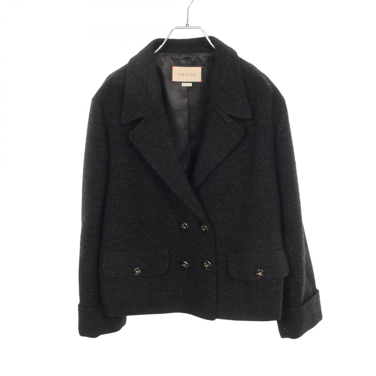 グッチ GUCCI ダブルブレスト ツイード 643287 ブラック ウール ツイードジャケット レディース Used A