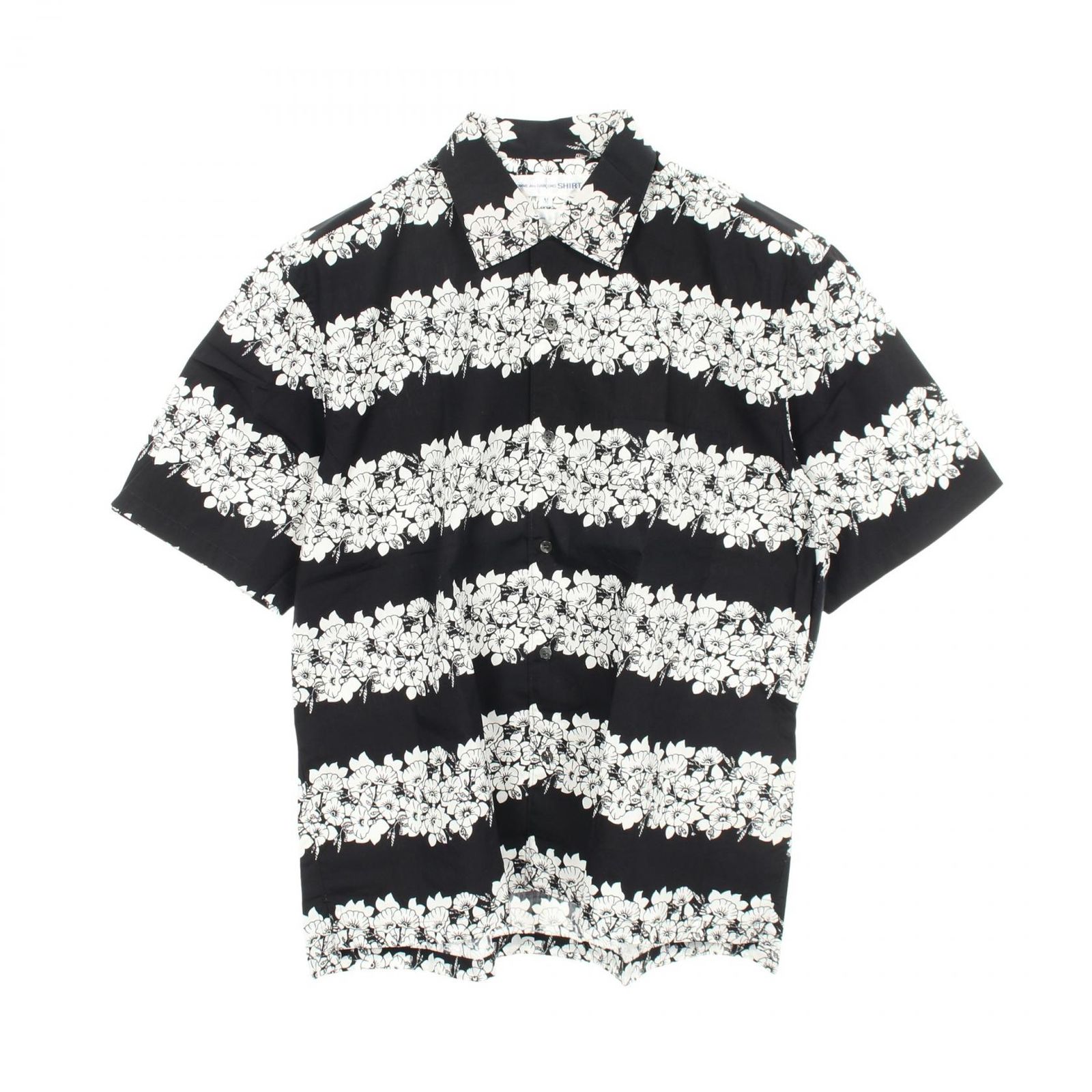 コムデギャルソンシャツ COMME des GARCONS SHIRT 花柄 半袖 W10144 ブラック/ホワイト コットン 半袖シャツ メンズ Used A