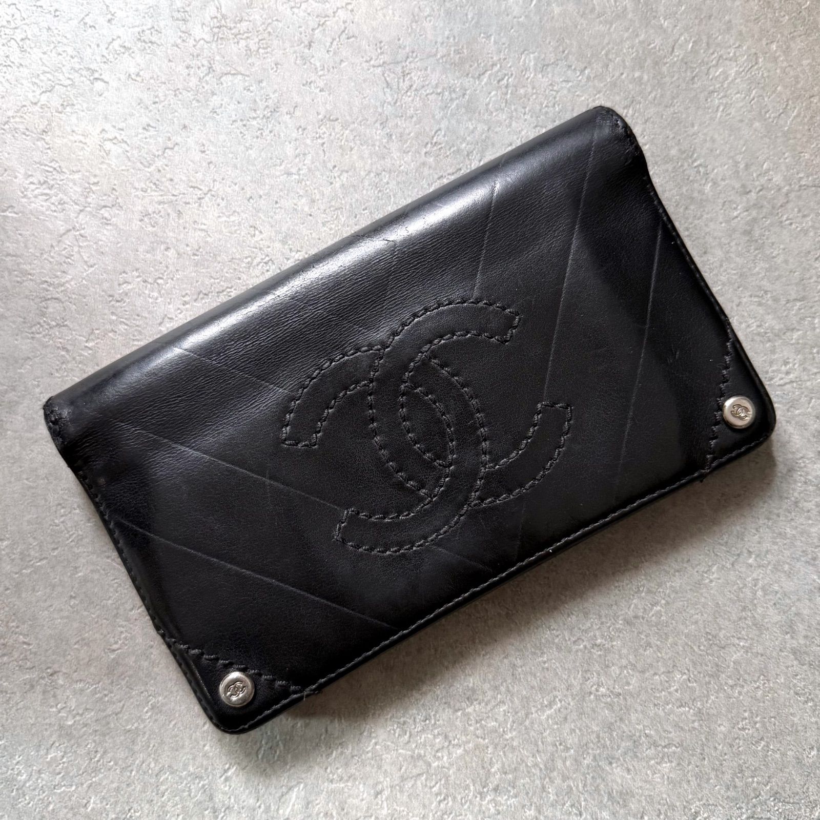 CHANEL シャネル Vステッチ ココマーク 二つ折り長財布 レザー 