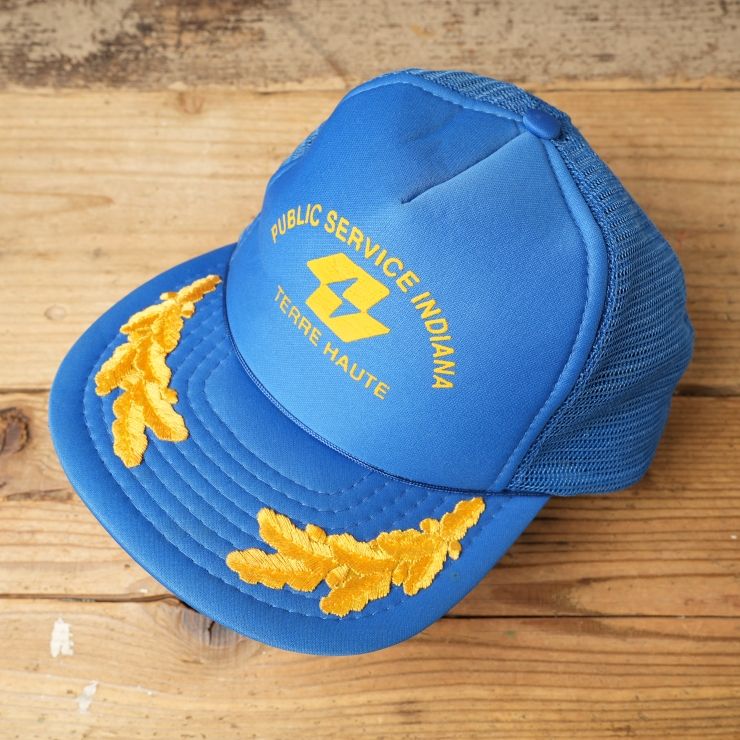 80s 90s USA PUBLIC SERVICE INDIANA TERRE HAUTE メッシュキャップ 帽子 ブルー フリーサイズ アメリカ古着　031926ss99