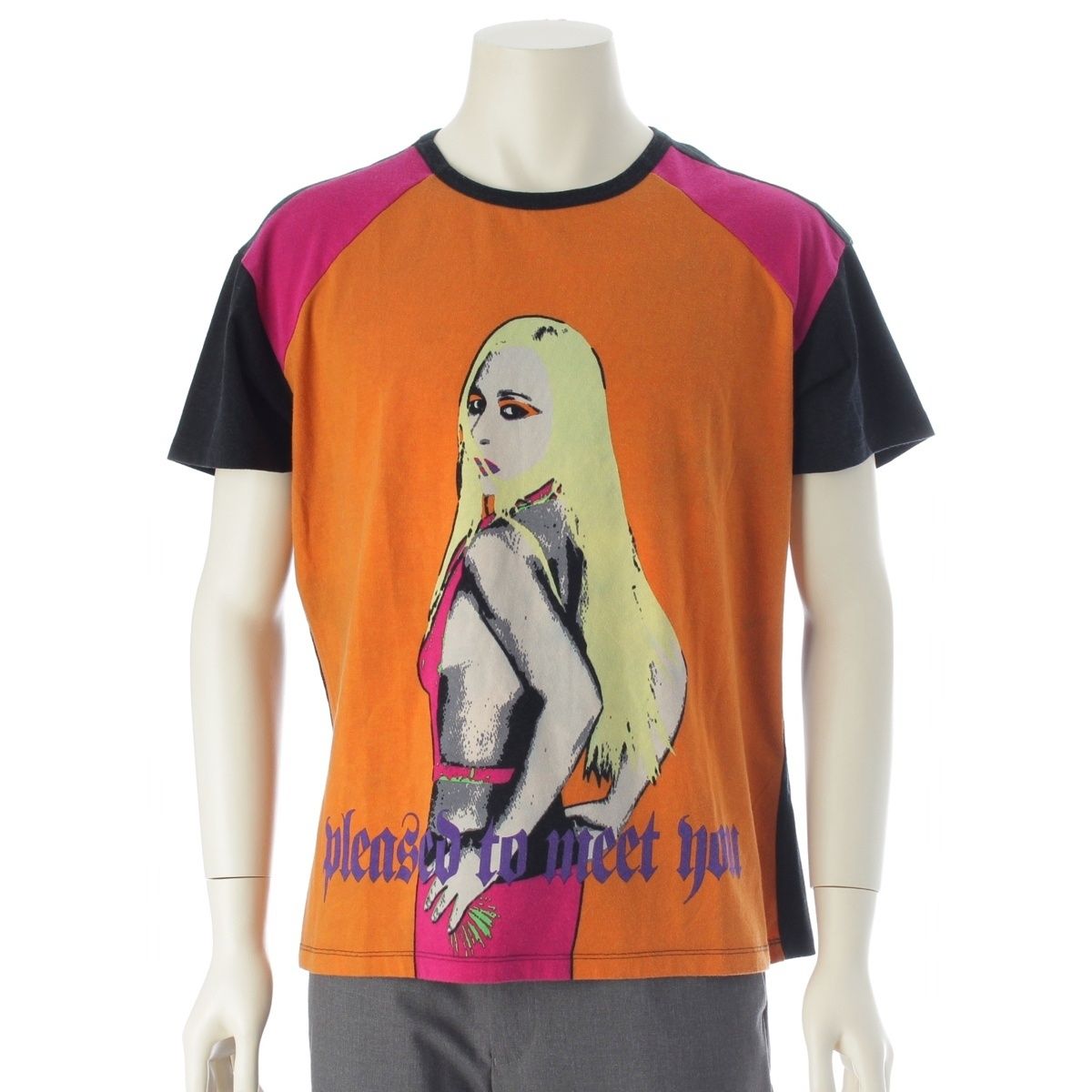 ヴェルサーチェ 2004SS ドナテラ グラフィック プリント 半袖Ｔシャツ トップス オレンジ ブラック 56【中古】