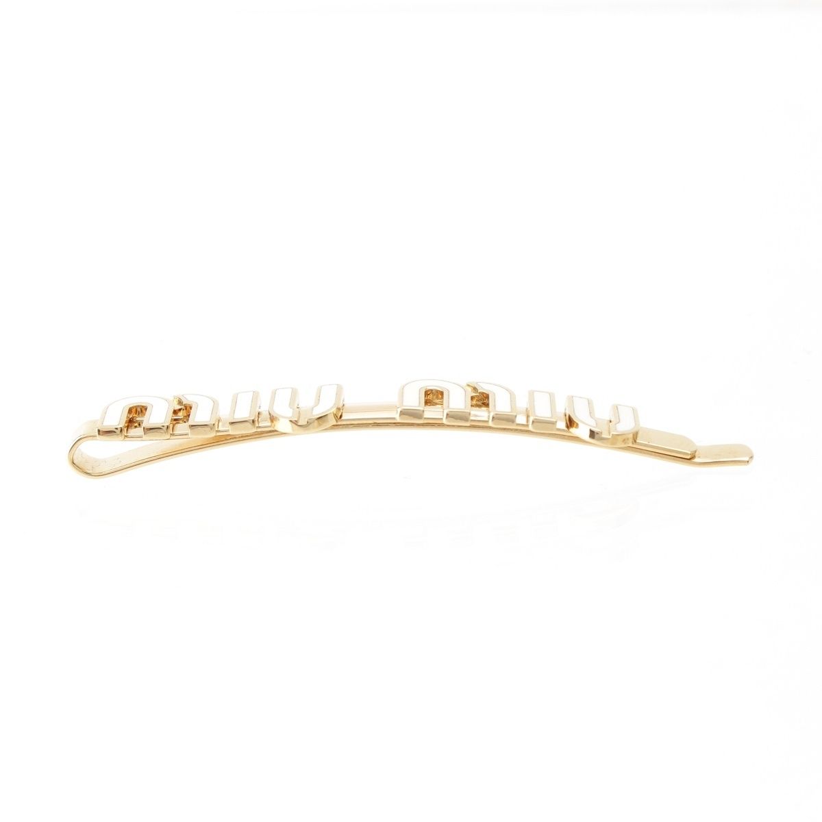 miumiu ヘアアクセサリー　ヘアゴム　ホワイト　ゴールド　ロゴ　髪飾り　新品 ミュウミュウ ロゴ ヘアピン ヘアアクセサリー ホワイト×ゴールド