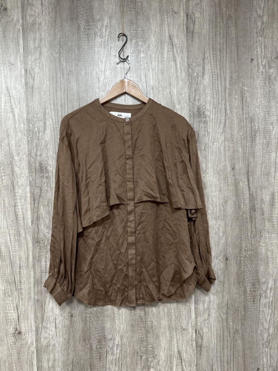 PUAL ce cin ピュアルセシン ヨークデザイン シアー ブラウス シャツ sizeF/茶 ■■◎レディース