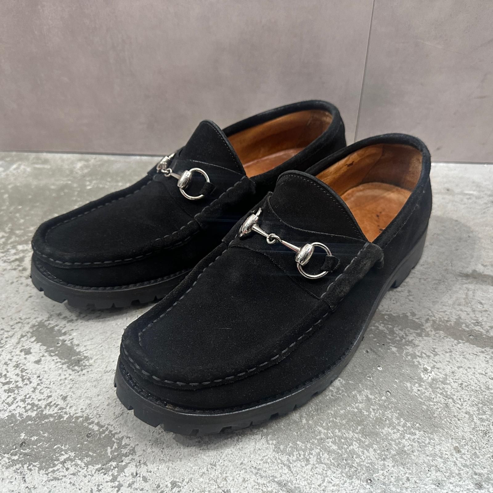 GUCCI ホースビット スエードローファー 革靴 グッチ 6030 ブラック 41 26cm （15608M）