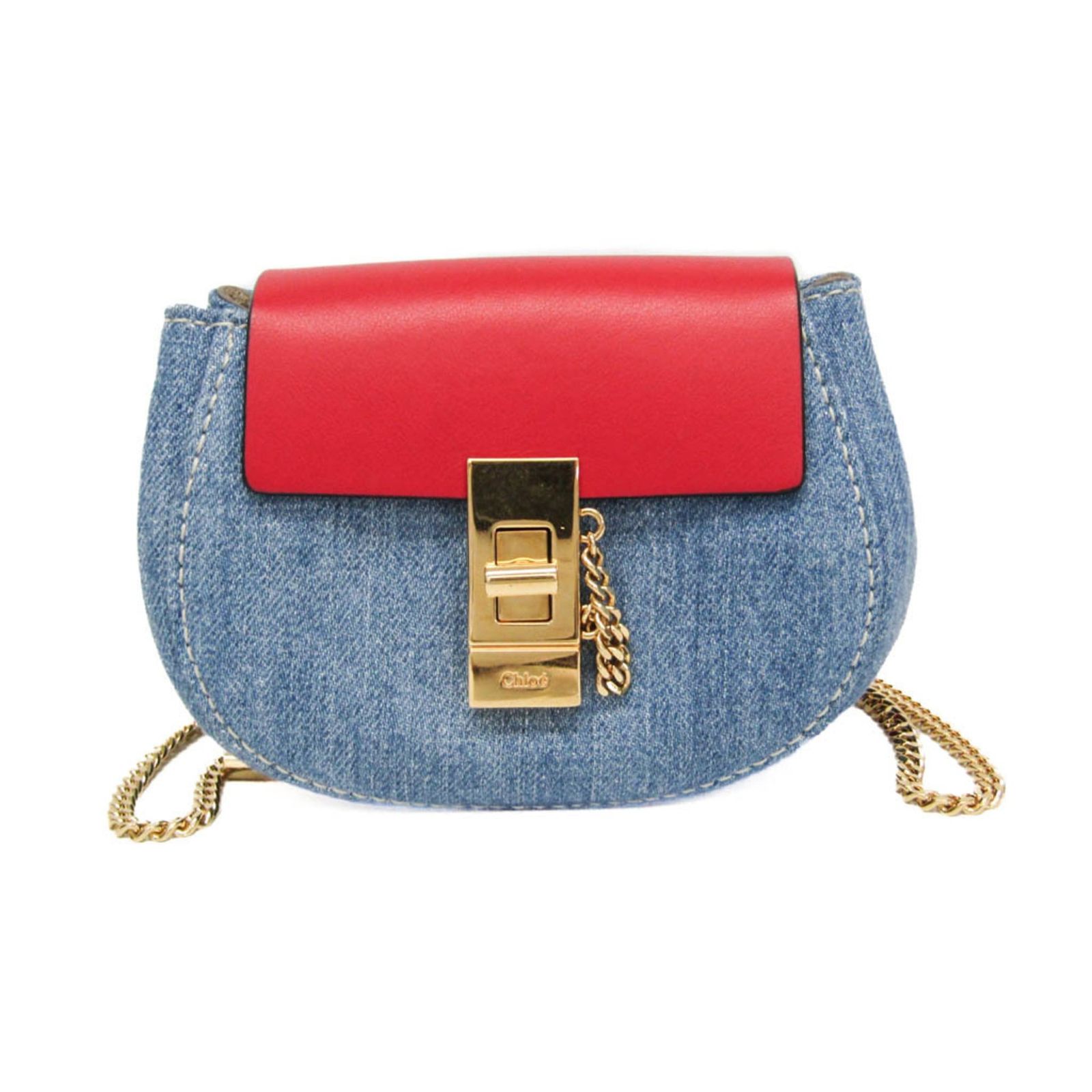 クロエ(Chloé) ドリュー ミニ クロスボディ バックパック CHC21SP100E27664 レディース デニム,レザー リュックサック,ショルダーバッグ ブルー,レッド