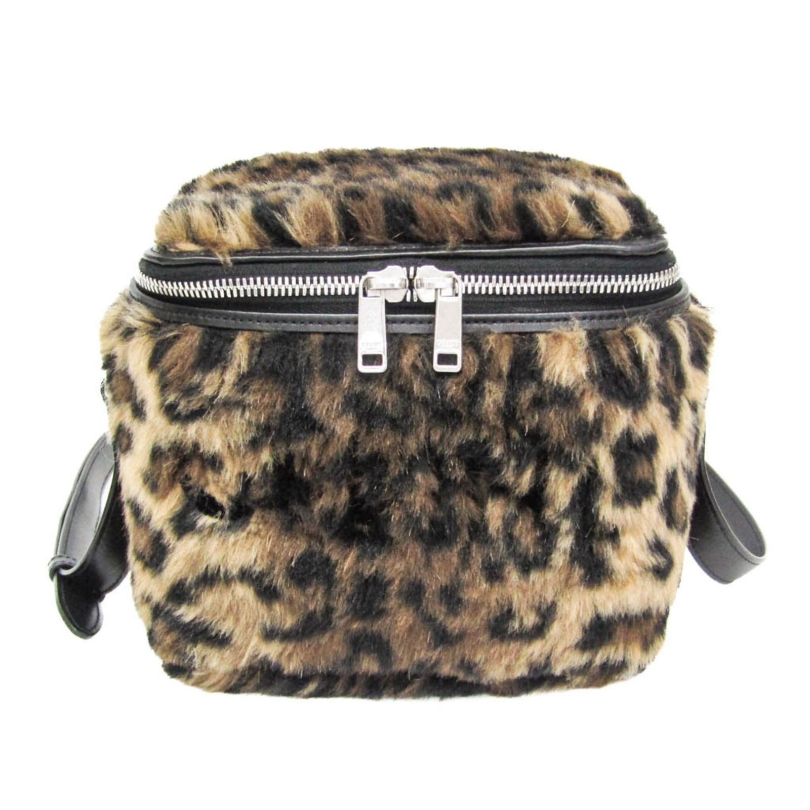 セリーヌ(Celine) フラッフィー ボックス レオパード レディース レザー,フェイクファー ショルダーバッグ ベージュ,ブラック