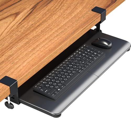 BONTEC キーボードトレイ クランプ式 後付け デスク収納 幅650mm 人間工学設計 キーボードスライダー/引き出し フルキーボード&マウス収納可能 スムーズ伸縮 耐荷重5kg 取付簡単 デスクエクステンダー オフィス 在宅ワーク デス 5d075117