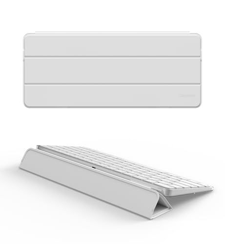 Dexnor タッチID/ロックキー対応 Apple Magicキーボード用 ハードケース (2021/2024モデル専用) - 防塵・旅行用レザーカバー 磁気閉じ機構＆角度調整機能 ホワイトt ba8d64ff