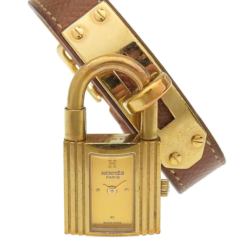 【HERMES】エルメス ケリーウォッチ 金メッキ×レザー 〇Y クオーツ アナログ表示 レディース ゴールド文字盤 腕時計