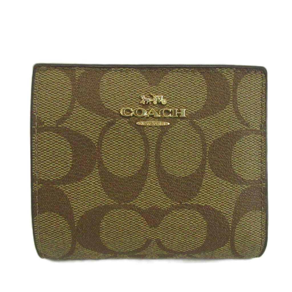 コーチ COACH 財布 二つ折り PVC レザー シグネチャー ロゴ ゴールド金具 ベージュ C3309 /XZ ■GY11